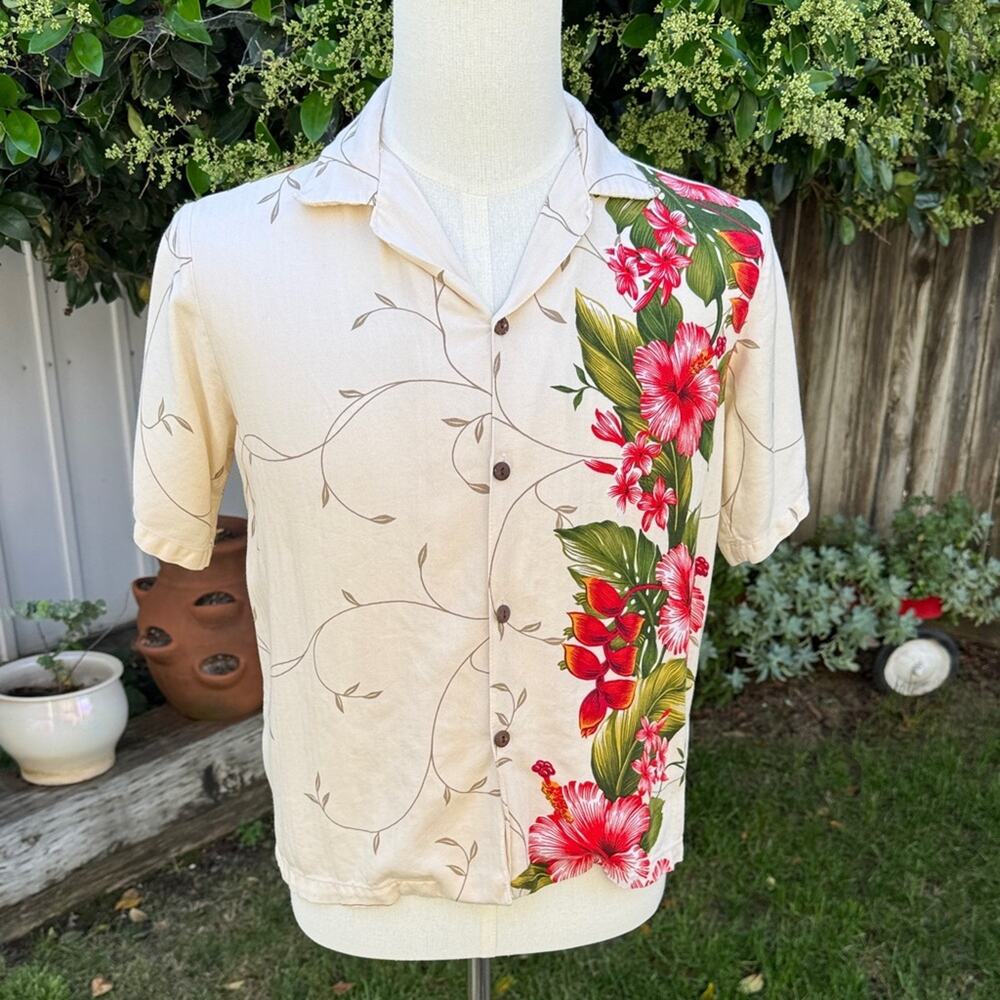 Vtg Jade Fashion Hibiscus Floral Hawaiian Shirt Men's Large Fits Like Medium